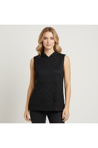 Bonbon Kadın Dantel Kolsuz Kapşonlu Tshirt Bb2325 Siyah