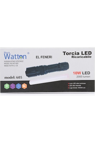 10w 2000 Lümen 4 Renk Güçlü El Feneri Watton Wt 605 Siyah