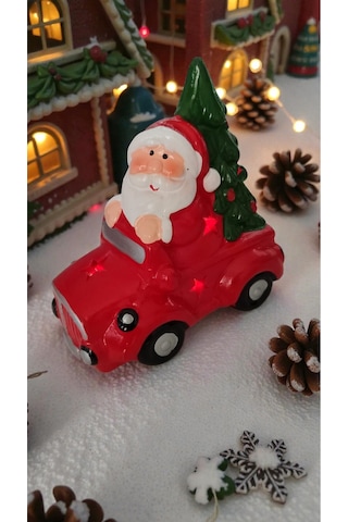Yılbaşına Özel Noel Baba Arabalı Çam Ağaçlı Işıklı Boyut 13cm 10cm
