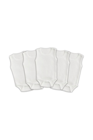 Novibaby 5'li 18-24 Ay Ribana Bebek Atlet Body Zıbın Beyaz Raporlu Çıtçıtlı 100% Pamuk Beyaz