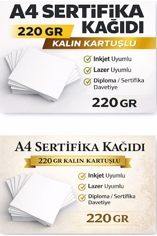 A4 Sertifika Kağıdı Kalın Kartuşlu Mürekkepli Tüm Yazıcılara Uygun 100 Adet 220 Gr 1,37kg