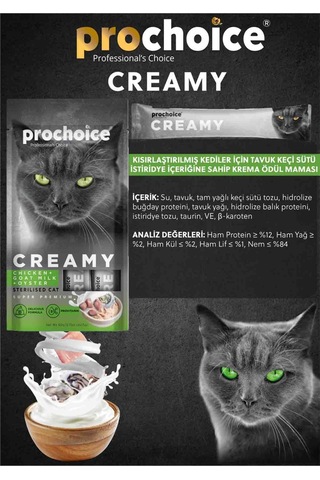 Pro Choice Creamy Kısırlaştırılmış Tavuklu Keçi Sütlü Sıvı Kedi Ödülü 4 x 15 G