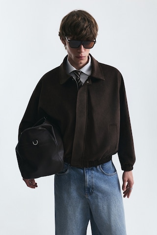 Vamos Oversize Polo Yaka Suni Süet Mont Kahverengi
