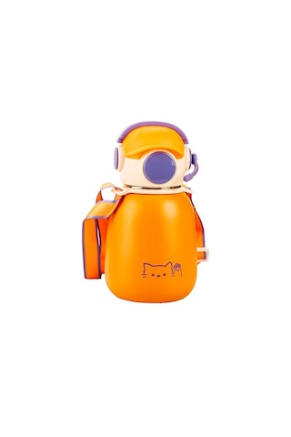 Sevimli Tasarım Gamer Termos Matara 500 Ml 16.9 Oz Ve Omuz Askılı Turuncu