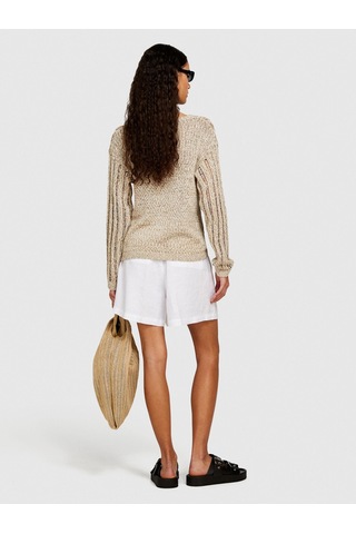 Sisley %100 Keten Önü Çift Pileli Şort Kadın Beyaz Şort - 324p4aghl9013