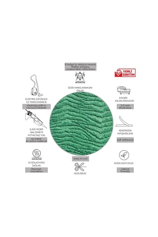 Tink 3d Kendinden Yapışkanlı Akustik Keçe Panel Duvar Kağıdı Desenli 52x98 Cm 10 Adet 5 M² Yeşil
