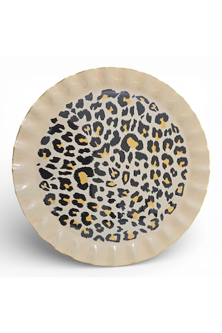 Sudedi Home 26 Cm Leopar Desenli Altın Yaldızlı Cam Servis Tabağı 6 Lı Set Çok Renkli
