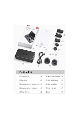 Ulanzi A100 Kablosuz Yaka Mikrofonu Profesyonel 20 M Ses Video