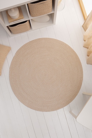 Ocean Home Textile Yıkanabilir Bej Kırçıllı Pamuklu Halı Kilim 120 Cm Çap