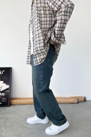 Eskitme Mavi Basic Baggy Fit Pantolon Mavi