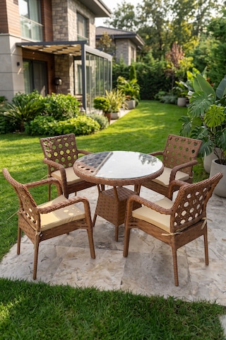 Eterna Serisi 1.sınıf 4 Adet Tekli Cappucino Rattan Krem Minder Bahçe Balkon Takımı