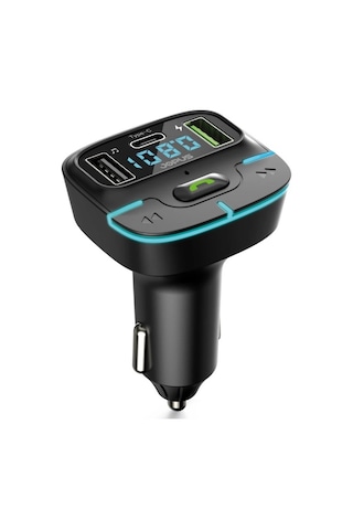 Araç Müzik Çalar Fm Transmitter F9 Bluetooth Araç Kiti Usb Type-c Hızlı Şarj Çıkışlı Çakmaklık Şarj