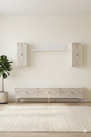 Tvr1897bts Alfa Tv Ünitesi Takımı Beyaz-traverten-silver 180cm