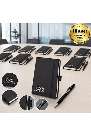Logonuza Özel 10 Adet 923-914 9 X 14 Termo Deri Defter Ve Touch Pen Kurumsal Hediye Seti Siyah