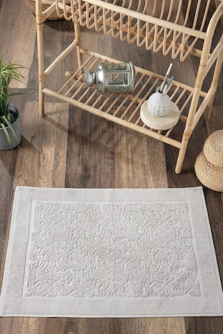 Damask Desenli Ayak Havlusu 1 Adet - 60x100 Cm Yumuşak Banyo Paspası- %100 Pamuk Grı Gri