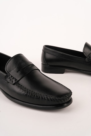 Muggo Vogayer Hakiki Deri Erkek Günlük Klasik Loafer Ayakkabı Siyah