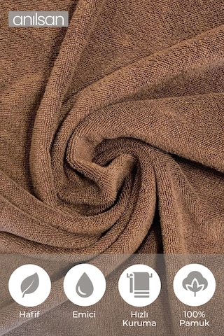 6'lı Kahverengi El Havlusu - 50x90 Cm, 225 Gr, %100 Pamuk, Spa Ve Otel Havlusu, Günlük Kullanıma Uygun Kahverengi