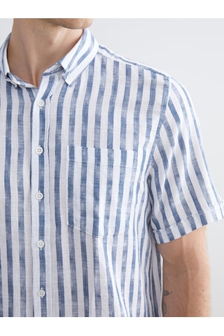 Lcwaıkıkı Classic Lacivert Regular Fit Kısa Kollu Çizgili Poplin Erkek Gömlek