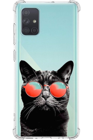 Samsung Galaxy A71 Uyumlu Kedi 3 Baskılı Şeffaf Köşe Korumalı Antişok Kılıf