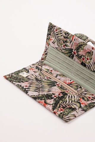 Fabric Craft Bag Kadın Kumaş Cüzdan Duck Kumaş Tropikal Desenli Kartlık Fermuarlı Uzun Cüzdan Haki Yeşil
