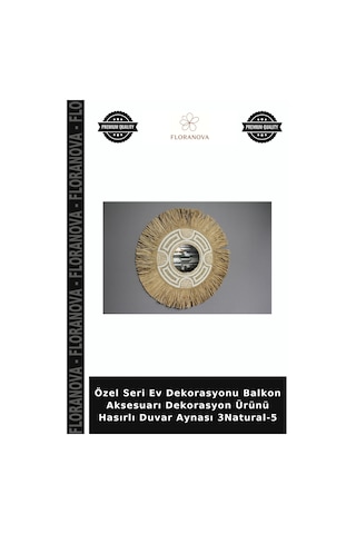 Özel Seri Ev Dekorasyonu Balkon Aksesuarı Dekorasyon Ürünü Hasırlı Duvar Aynası 3natural-5 Naturel
