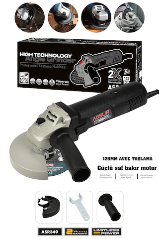 Assur ASR349 850 W 125 MM Avuç Taşlama Spiral Siyah