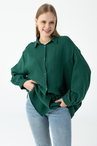 Giysa Kadın Uzun Kollu %100 Pamuklu Oversize Gömlek Yeşil - 26k 2012 Yeşil