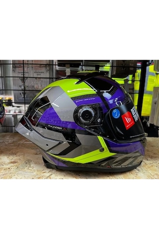 Mt Helmets Mt Thunder 4 Sv Valıant B2 Motosiket Kaskı Parlak Gri - Mor - Sarı