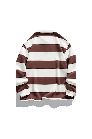 Ghassy Co. Erkek London Çizgili Şeritli Pamuklu İçi Polarlı Polo Yaka Sweatshirt Kahve Kahverengi