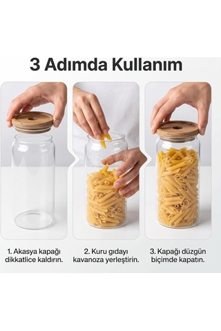 Lexroo Akasya Kapaklı Yuvarlak Borosilikat Cam Kavanoz 1000 Ml, 9 20 Cm, Orta Delikli Ahşap Kapak Çok Renkli