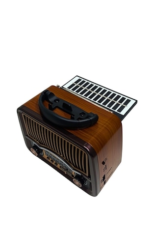 Gold Silver Gs-1360 Güneş Enerjili Ahşap Nostaljik Kamp Radyo Şarjlı Bluetooth Hoparlör Usb Tf Solar Panel