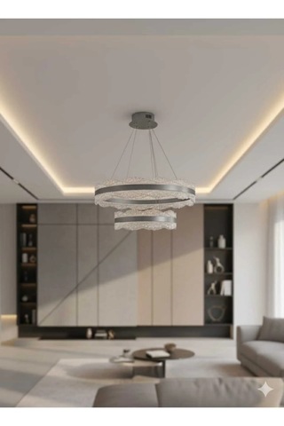 Bohem Aydınlatma Modern Dağ Modeli 40x60 3 Renk Led Kumandalı Salon Avizesi Beyaz Sarı Günışığı Krom