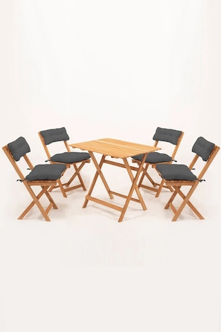 4+1 Minderli Balkon Bahçe Mutfak Bistro Set Katlanır Masa-sandalye Ahşap