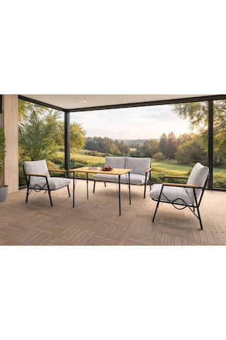 Doruk Home Balkon, Bahçe, Cafe, Metal Koltuk Takımı, Bahçe Takımı , Çay Seti, 2 1 1 Açık Gri Masa
