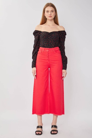 Blue White Kadın Püskül Detaylı Culotte Pantolon Kırmızı