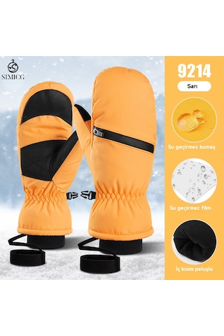 Kalınlaştırılmış Kışlık Su Geçirmez Snowboard Eldivenleri Sarı