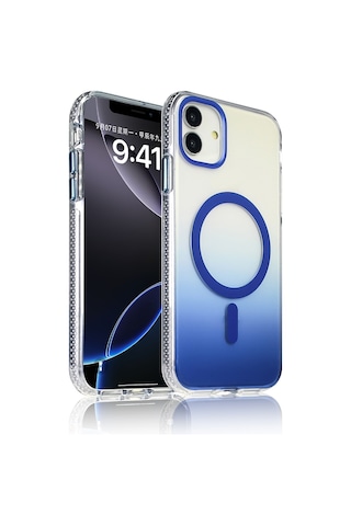Apple Uyumlu iPhone 11 Kılıf M-safe Şarj Özellikli Transparan Renk Geçişli Zore Toros Kapak Mavi