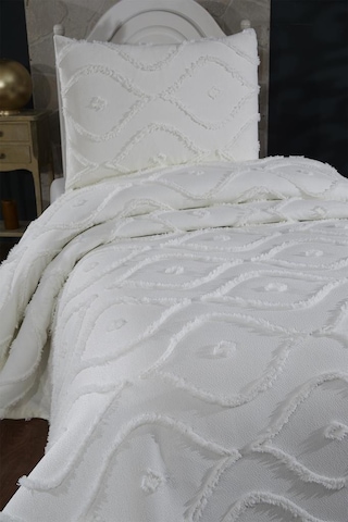 Çeyiz Diyarı Pirot 2 Parça Tek Kişilik Pike Takımı Krem Krem