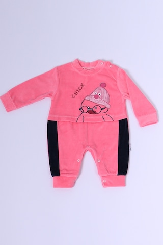 Hçm Bebek Kadife Tulum Uzun Kollu Çıtçıtlı Baskılı D5 Pembe