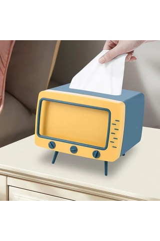 Fosenze Retro Tv Desenli Multifonksiyonel Mendil Kutusu - Akıllı Telefon Tutucu İle Abs/pp Malzeme, Nostaljik Ev Dekoru