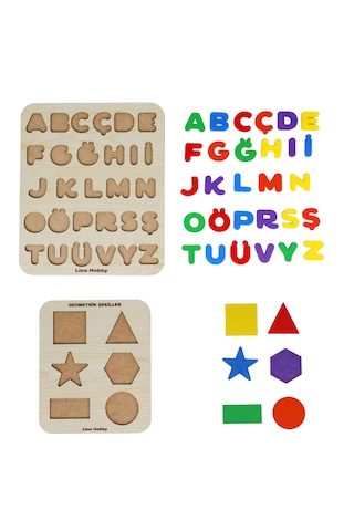 Türkçe Alfabe Ve Geometrik Şekiller - Eğitici Ahşap Bultak Puzzle 1 Adet