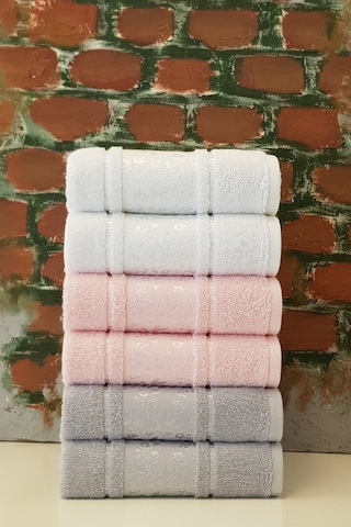 Havlu 6 Adet Camellia Beyaz Pembe Gri- 50x80 Cm Çok Renkli