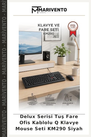 Delux Serisi Tuş Fare Ofis Kablolu Q Klavye Mouse Seti Km290 Siyah Diğer