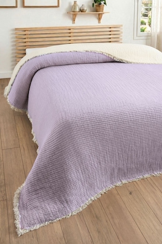 Tek Kişilik Müslin Yatak Örtüsü - 5 Katlı, Dolgulu, %100 Pamuk Müslin Yorgan - 160x220 Cm-lila Lıla