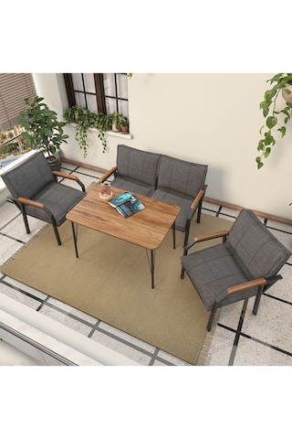 Mygusi Hayal Balkon, Bahçe, Cafe, Teras - Metal Kanepe Koltuk Takımı - 2+1+1 Masali Koyugri Koyu Gri