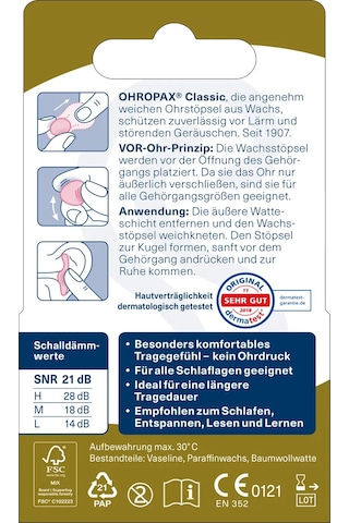 Ohropax Alman Kulak Tıkacı Classic 204925033 Açık Pembe