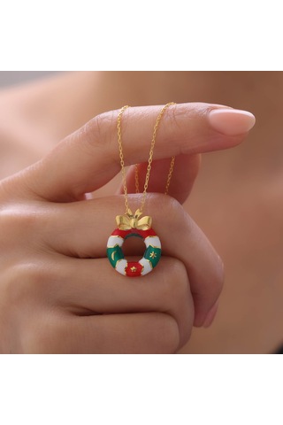 925 Ayar Gümüş Mineli Yılbaşı Kapı Dekorasyonu Ve Kurdele Kolye Gold