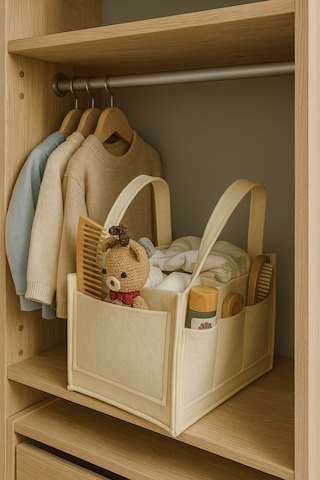 Krem Keçe Anne Bebek Bakım Çantası Yenidoğan İçin Organizer Düzenleyici Krem