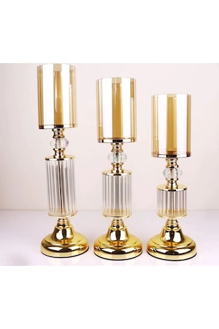 Besthırdavat Ultra Lüks Kristal Taşlı Ayaklı Şamdan 3'lü Set