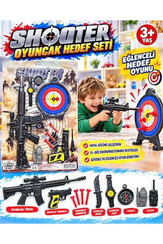 Oyuncak Komando Bordo Bere Asker Polis Seti Hedefli Dart Seti Yelekli Aksiyon Seti 10-16 Parça Siyah